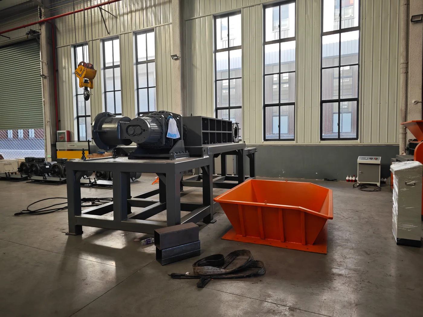 Nearly completed industrial shredder before delivery inspection