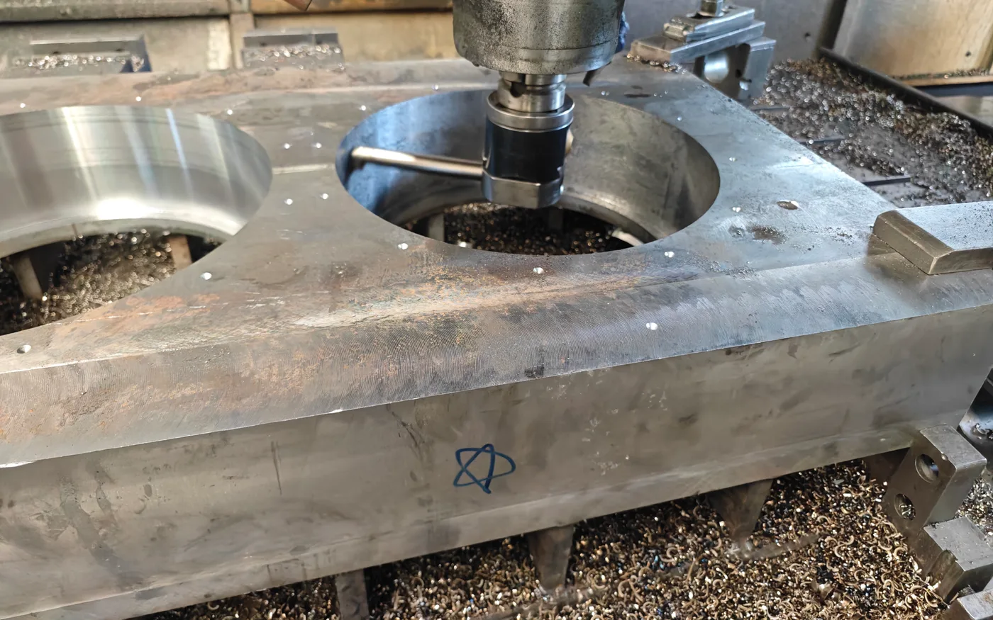 CNC boring bearing holes for shredder parts