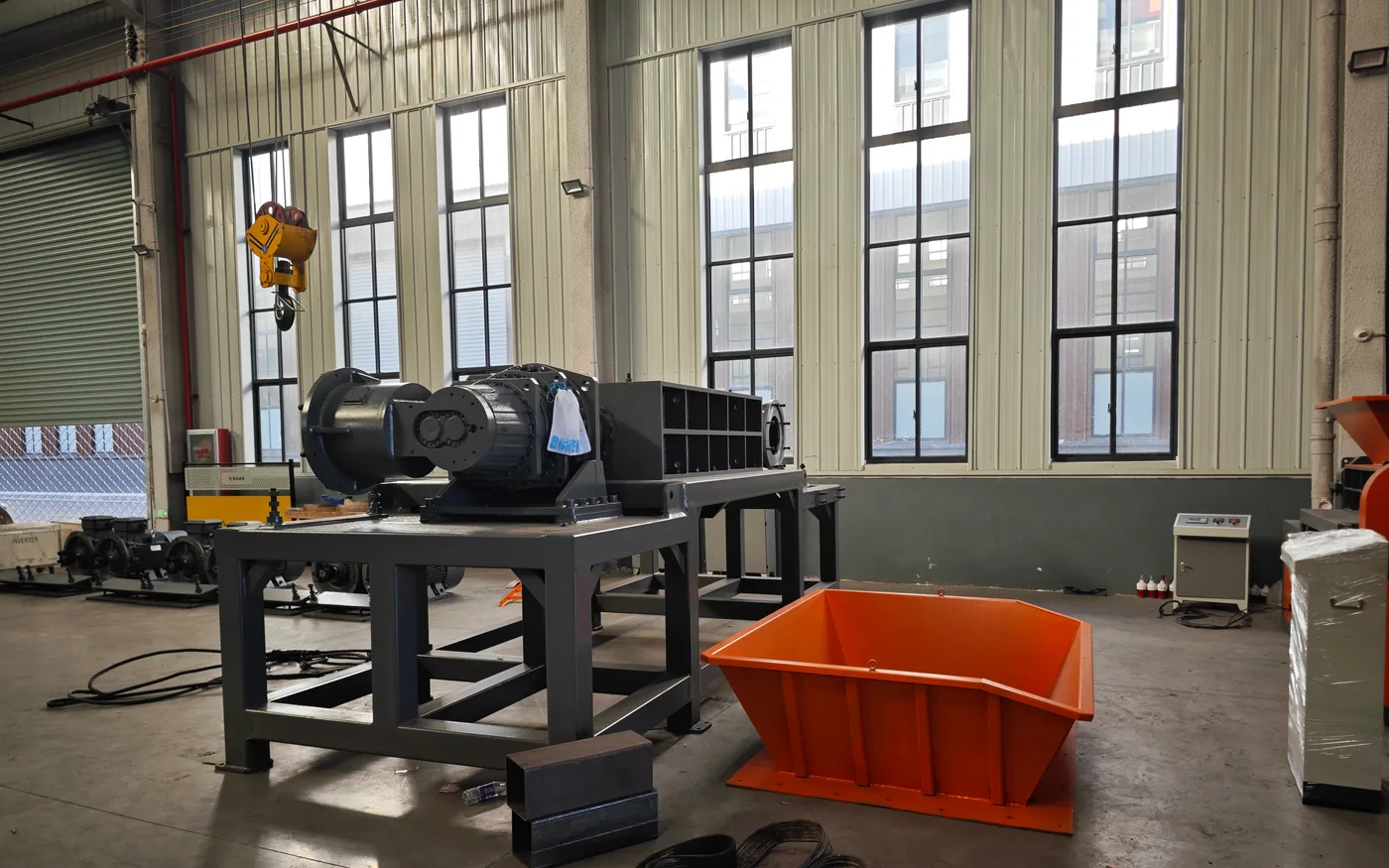 Industrial shredder final assembly before delivery