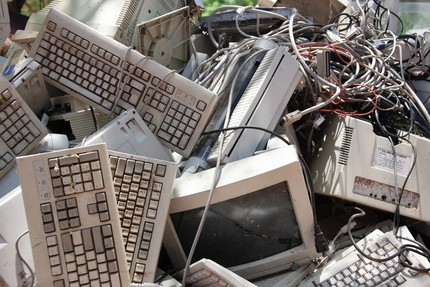 Mixed electronic waste prepared for e-waste shredder processing