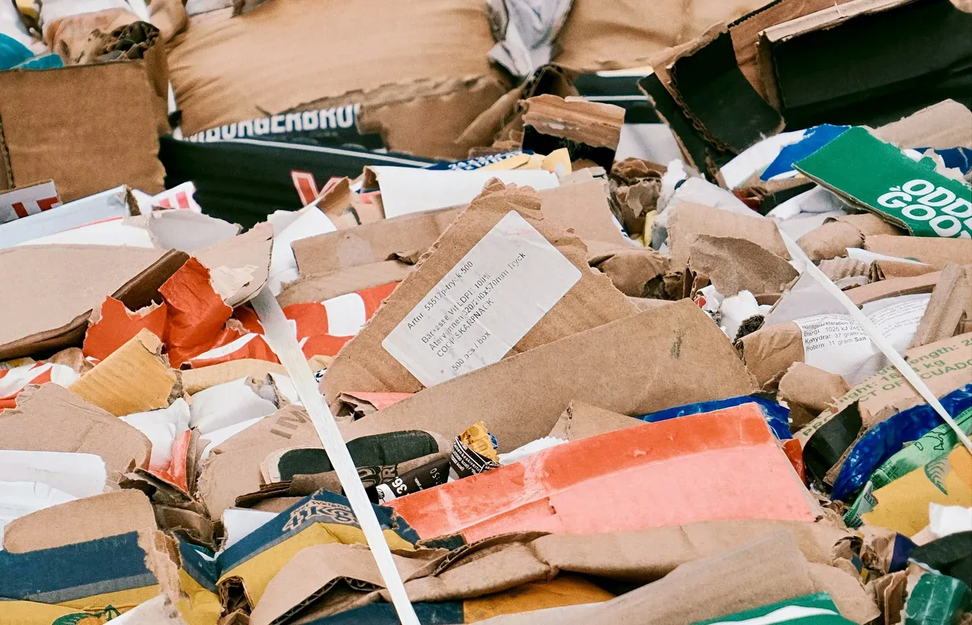 Shredded paper and cardboard output prepared for baling
